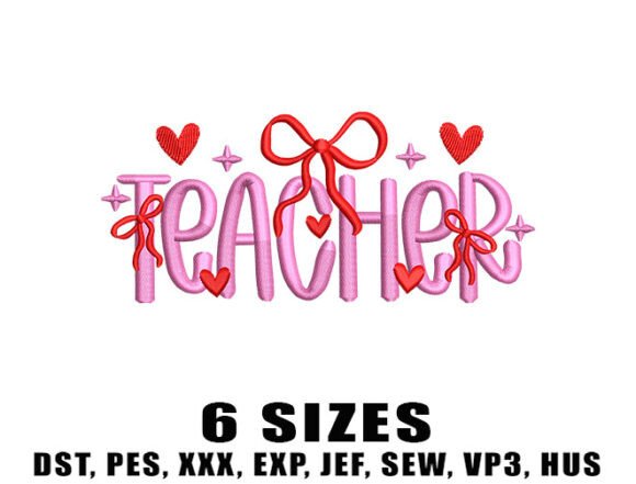 Pink Teacher Embroidery Designs for Gifts