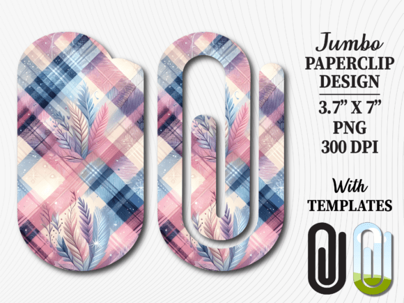 Plaid Feather Pattern Jumbo Paperclip Design