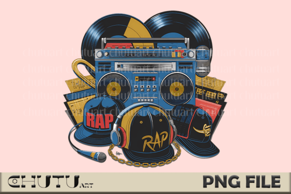 Retro Hip Hop PNG – Rap Boombox Style