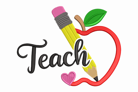 Teacher Pencil Apple Patch: Elevate Your Embroidery Projects with a Timeless Design